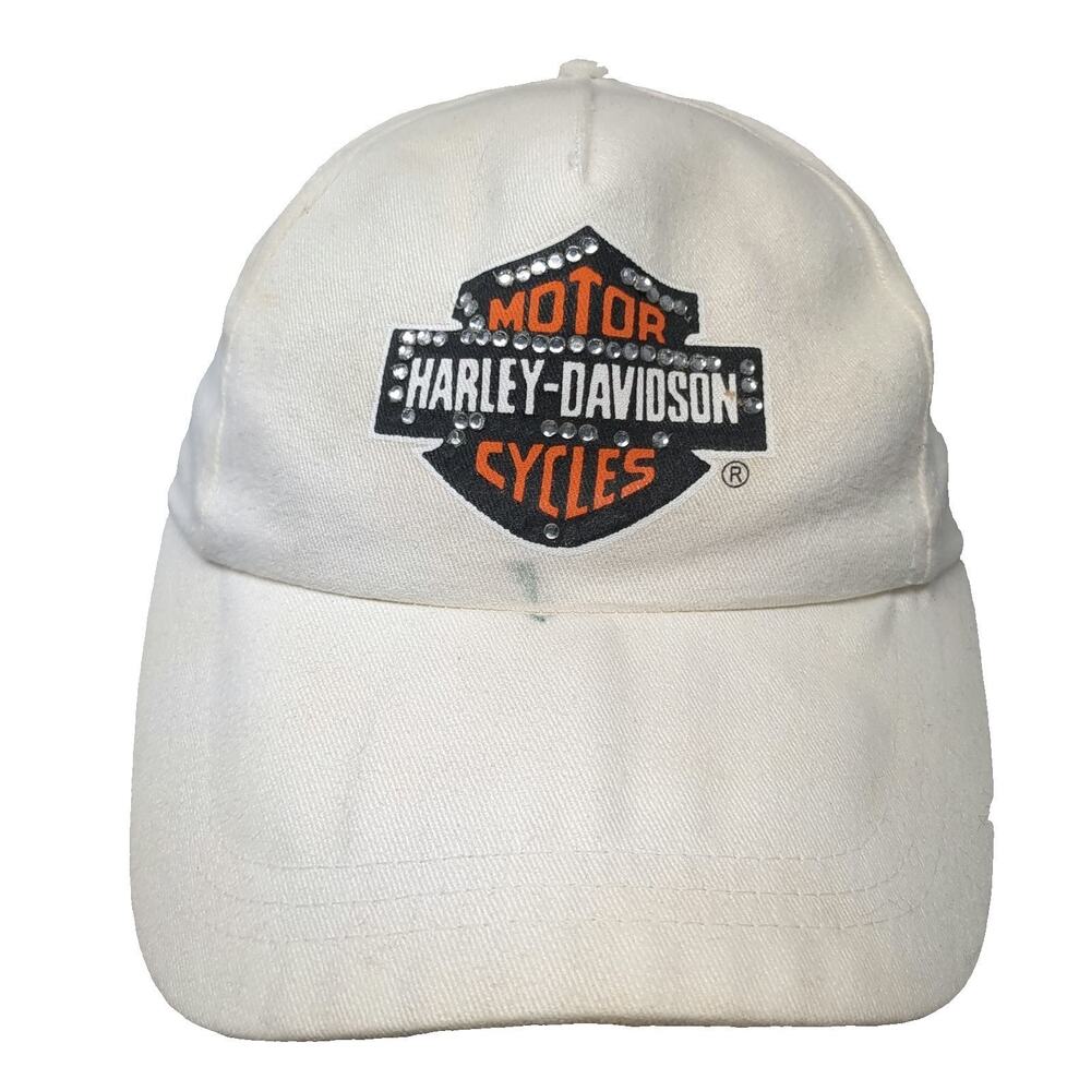 Harley-Davidson 5 Panel White One Size Hat Rhinestone Studded Strapback Cotton